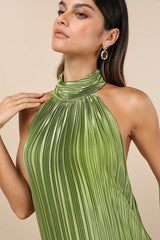 Gwenny Lime Green Satin Plisse Maxi Dress