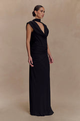 Giulia Chiffon Draped Maxi Dress - Black